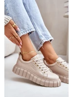 Ocieplane Sneakersy Damskie Big Star MM274618 Beżowe