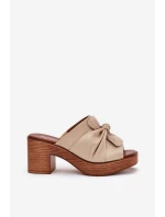 Klapki Damskie Na  Słupku Z Eko Skóry Beżowe Kikilla