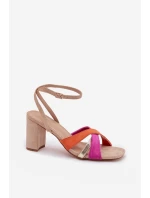 Dámské sandály na podpatku s pásky Eko semiš Béžové Karilora