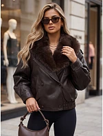 Dámska zimná kožená bunda s kožušinou, hnedá, FashionStreet TY6027 Dámska zimná kožená bunda s kožušinou, hnedá, FashionStreet TY6027