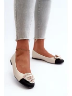 Baleriny Damskie Eko Skórzane Z Ozdobnym Detalem Beżowe Divinella