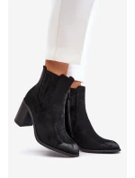 Ocieplane Botki Damskie Na Słupku Eko Zamszowe Czarne Gudra