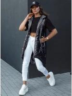 Dámska prešívaná vesta s kapucňou dlhá MERIS čierna FashionStreet TY4443