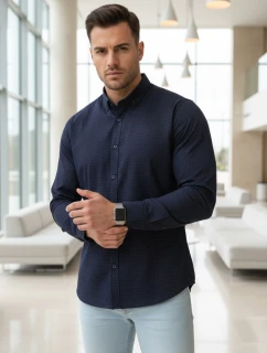 Pánska tmavomodrá vzorovaná košeľa slim fit FashionStreet DX2692