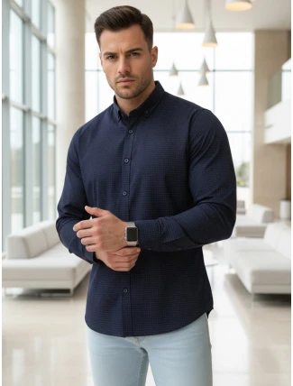 Pánska tmavomodrá vzorovaná košeľa slim fit FashionStreet DX2692