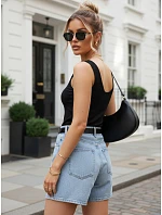Dámsky viskózový rebrovaný top s gombíkmi čierny FashionStreet RY2923 Dámsky viskózový rebrovaný top s gombíkmi čierny FashionStreet RY2923