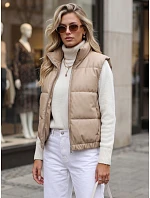 Krátka dámska vesta z ekologickej kože, béžová, FashionStreet TY5734 Krátka dámska vesta z ekologickej kože, béžová, FashionStreet TY5734