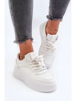 Sneakersy Damskie Na Platformie Eko Skóra Białe Vhisper