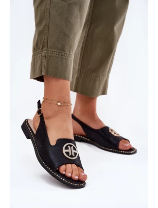 Sandały Damskie Na Płaskim Obcasie Z Ozdobą S.Barski KV51-002 Czarne