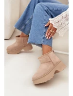 Śniegowce Damskie Niskie Wsuwane Ocieplane Futerkiem Khaki Mavelle