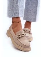 Mokasyny Damskie Zamszowe Na Płaskim Obcasie Z Ozdobą D&A TW101 Beżowe