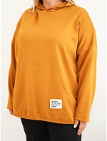 Dámska mikina z viskózy vo veľkosti plus size s kapucňou a klokaním vreckom, horčicová Dámska mikina z viskózy vo veľkosti plus size s kapucňou a klokaním vreckom, horčicová