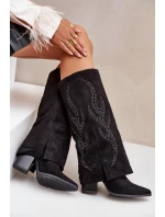 Zdobione Kozaki Z Wywiniętą Cholewką Na Słupku Czarne Ivilta