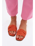 Dámské ploché nazouváky s pásky Eko semiš Oranžové Florane