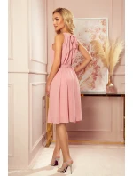 ALIZEE - dámske šifónové šaty v púdrovo ružovej farbe so zaväzovaním 350-2