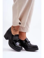 Skórzane Półbuty Na Słupku Z Ozdobą Czarne Lemar Gelanor