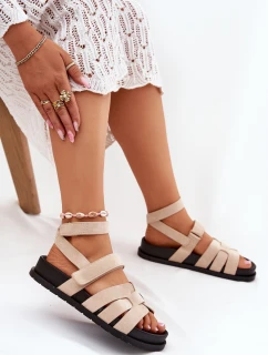 Eko Zamszowe Sandały Damskie Z Rzepami Beżowe Valpera