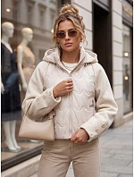 Dámska prešívaná bunda s odnímateľnou kapucňou, béžová, FashionStreet TY5934 Dámska prešívaná bunda s odnímateľnou kapucňou, béžová, FashionStreet TY5934