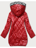 Červená prešívaná bunda s kapucňou (B8082-4)
