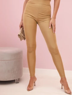 Dámske legíny s vysokým pásom z elastického materiálu camel