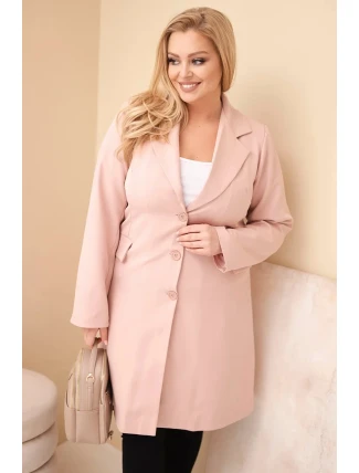 Dámske Plus veľkosť dlhý kabát s golierom a vreckami Dark Powder Pink