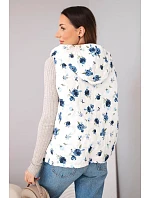 Dámska prešívaná vesta s kvetinovým vzorom a kapucňou tmavomodrá