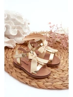 Sandałki Dziecięce Z Kokardką Na Rzep Złote Joratia