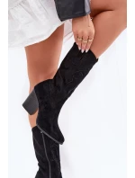 Ażurowe Kozaki Kowbojki Na Słupku S.Barski HY51-606 Czarne