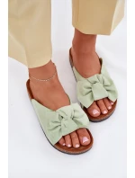 Klapki Damskie Na Korkowej Podeszwie Kokardką Miętowe Seressa