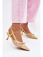 Dámské krajkové sandály na podpatku s mašlí Žluté Maribelle