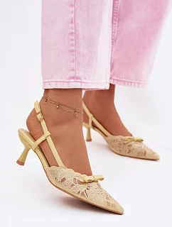 Dámské krajkové sandály na podpatku s mašlí Žluté Maribelle