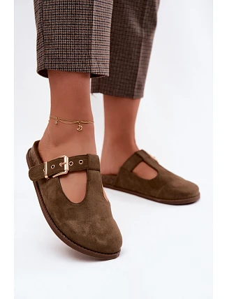 Dámské pantofle Mule z imitace semiše tmavě zelené Melvia