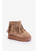 Ocieplane Botki Śniegowce Dziecięce Z Ozdobnymi Frędzlami Beżowe Nimia