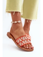 Klapki Damskie Na Płaskim Obcasie Pomarańczowe Traivea