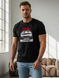 Pánske bavlnené tričko s potlačou muscle car čierne FashionStreet NX046R