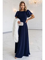 694-4 MIRELLA Elegantné maxišaty so zvonovým strihom a flitrovými rukávmi – tmavomodré 694-4 MIRELLA Elegantné maxišaty so zvonovým strihom a flitrovými rukávmi – tmavomodré
