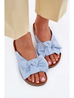 Klapki Damskie Na Korkowej Podeszwie Kokardką Niebieskie Seressa