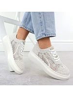 Dámske šnurovacie topánky na platforme biele Vinceza 17371