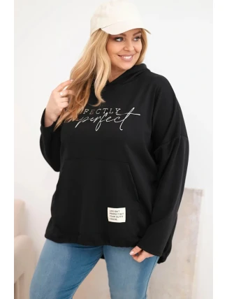 Dámska mikina Plus Size s kapucňou a potlačou čierna