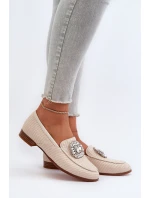 Mokasyny Damskie Na Płaskim Obcasie Z Broszką Beżowe D&A MR38-676