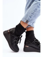 Damskie Botki Na Koturnie Ze Skarpetą Czarne Helladina