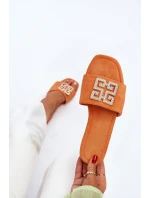 Klapki Damskie Na Płaskim Obcasie Z Ozdobą Pomarańczowe Inaile