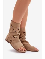 Zazoo 3437 Damskie Zamszowe Sandały Z Cholewką Na Zamek Beżowe