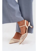 Dámské sandály na podpatku s síťkou světle béžové Brilora