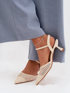 Dámské sandály na podpatku s síťkou světle béžové Brilora
