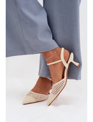 Dámské sandály na podpatku s síťkou světle béžové Brilora