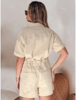 URBANSET béžový FashionStreet krátky džínsový overal EY2590