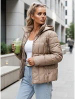 Dámska prešívaná bunda s kapucňou béžová FashionStreet TY5585