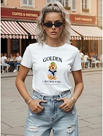 Klasické dámske tričko s potlačou psa, biele, FashionStreet NX8020RY Klasické dámske tričko s potlačou psa, biele, FashionStreet NX8020RY