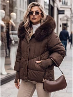Dámska prešívaná zimná bunda s kožušinou, hnedá, FashionStreet TY5744 Dámska prešívaná zimná bunda s kožušinou, hnedá, FashionStreet TY5744